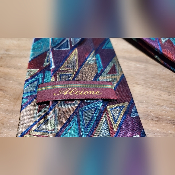 Alcione Geometric Patterned Tie - Multicolor 100% Silk Made In Italy - Picture 2 of 9